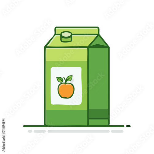 Green apple juice carton with label vector illustration in a flat cartoon style
