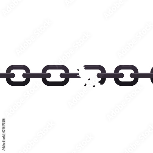 A broken black chain against a white background, symbolizing freedom or a break from constraints.