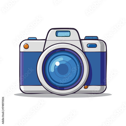 Drawn Camera with Lens Vector Illustration