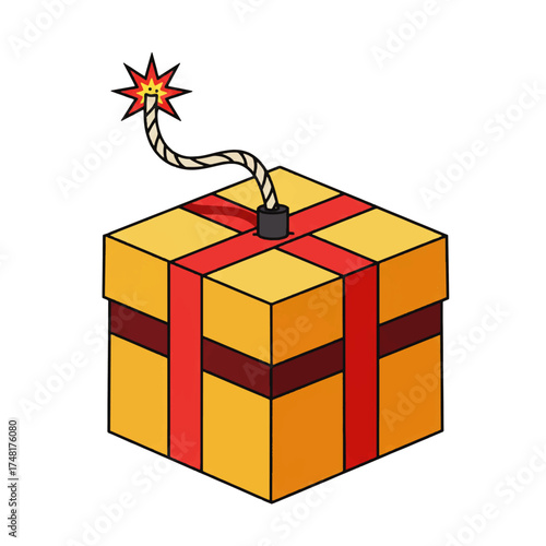 A gift box with a lit bomb fuse, suggesting a dangerous or explosive surprise.