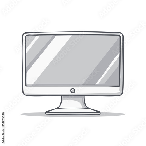 Doodle illustration of retro computer monitor with blank screen and reflections