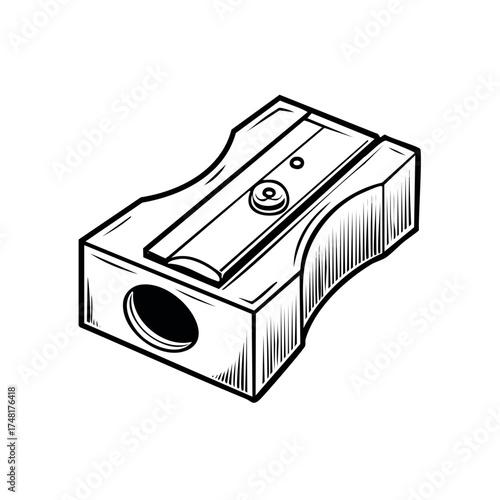 Black and white illustration of a pencil sharpener.