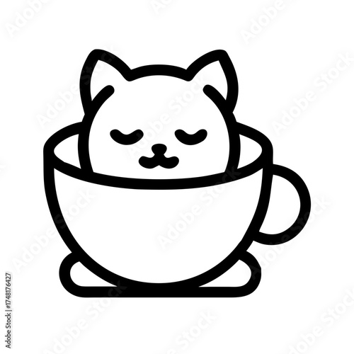 A cute kitten sleeping inside a cup, cozy and warm