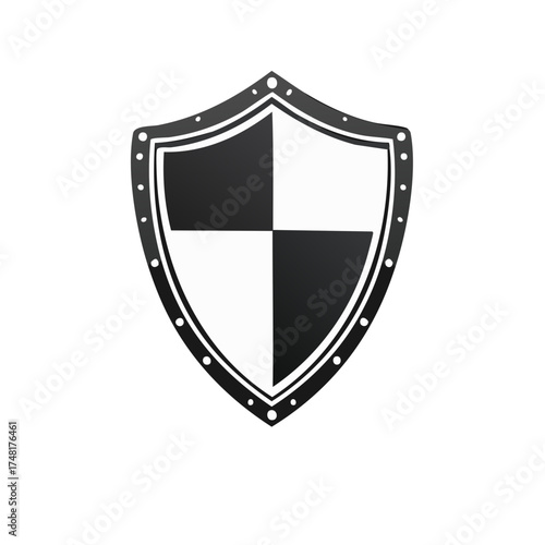 Classic Heraldic Shield Symbol with Black and White Quadrants and Studded Border