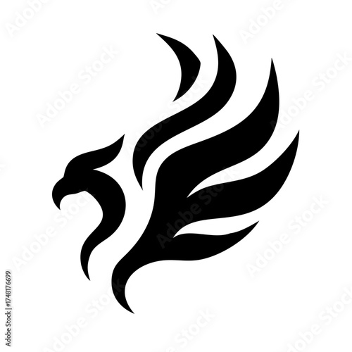 Stylized griffin head in black, , facing left