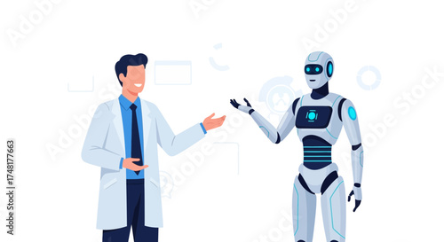 AI powered healthcare solutions concept showcasing doctor and advanced robot assistant