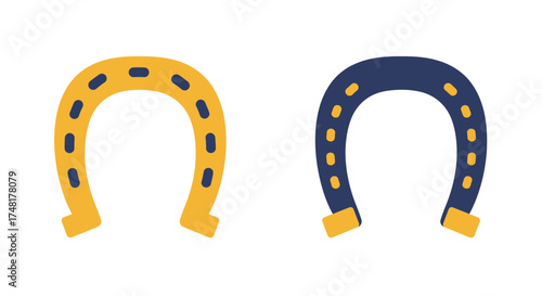 Two colorful horseshoes one gold and one dark blue are shown
