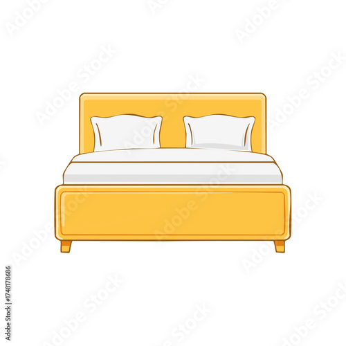 Yellow Bed with Pillows and Bedding Design, Bedroom Furnishings, Sleep Furniture, Home Comforts, Sweet Dreams