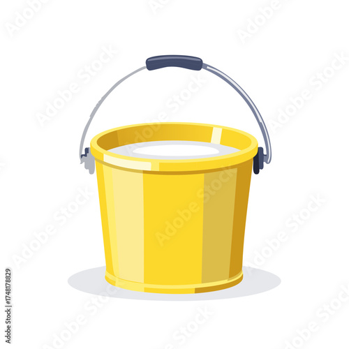 Yellow bucket of liquid with handle, flat design, isolated object