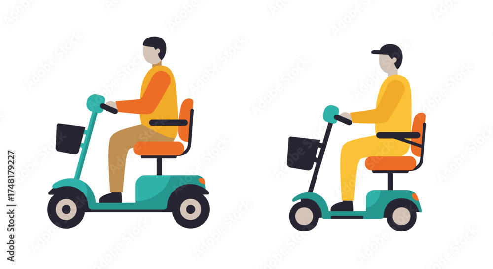Εκτύπωση καμβά Two men operating electric mobility scooters flat vector illustration style