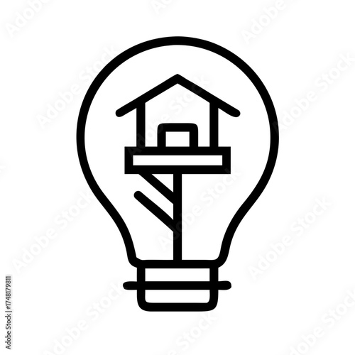 A lightbulb with a treehouse inside, creative concept