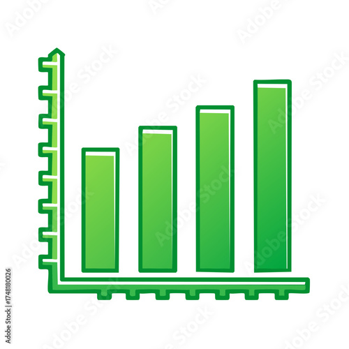 Green bar chart icon illustrating data growth business statistics and financial analysis progress