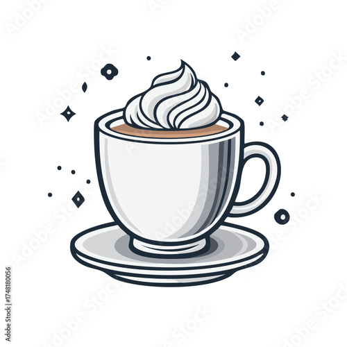 Coffee cup with whipped cream illustration, graphic design concept