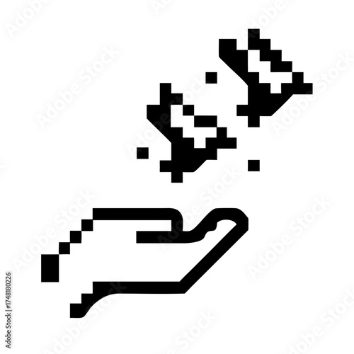 Pixelated hand releasing seeds