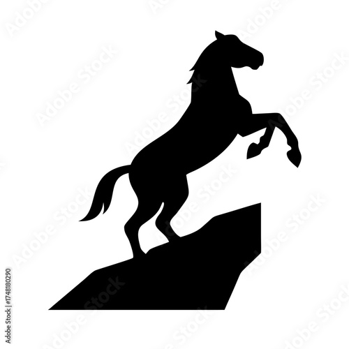Horse rearing on rock icon, symbolizing strength