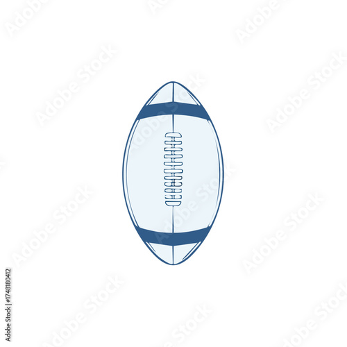Illustration of an American Football Object isolated on White Background. Oval Shaped Leather Ball with Blue Details