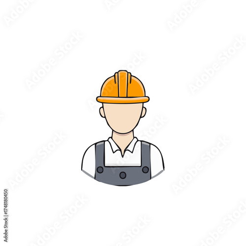 Construction Worker Cartoon Illustration Wearing Hard Hat and Overalls Uniform