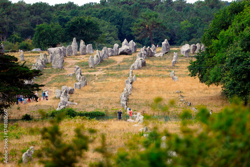 Carnac is famous as the site of more than 10000  Neolithic standing stones, also known as menhirs. Carnac. France.
