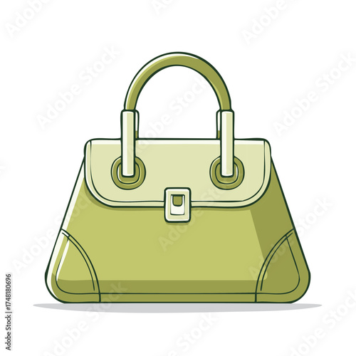 Stylized Green Handbag with Top Handle and Buckle Detail