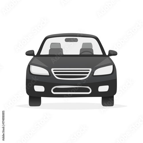 Modern black sedan car front view vector illustration. Automobile transport icon.