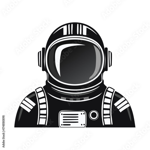 Stylized astronaut helmet and suit monochrome vector illustration for space exploration