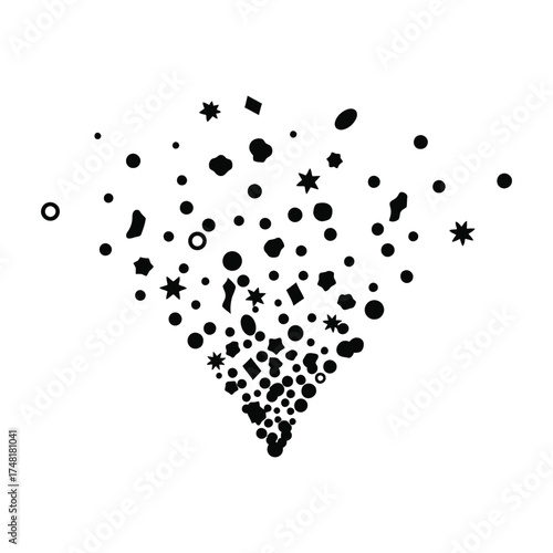 Abstract black shapes bursting outward a chaotic dynamic explosion pattern
