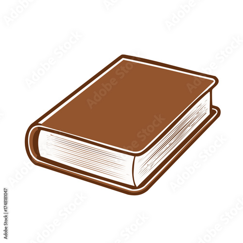 Isolated Brown Hardcover Book Illustration: Detailed Book with Pages, Vector