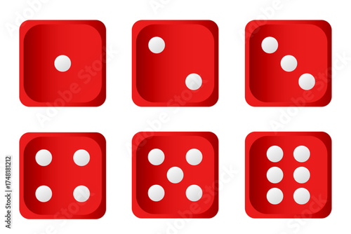 Vector set of white and black dice icons, close-up. Gambling dice. Concept for casinos and other games. Element for your design.