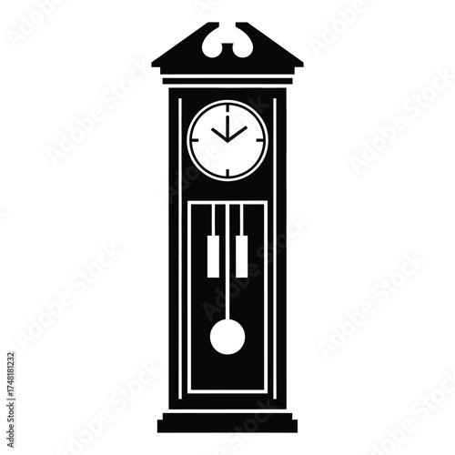 Classic grandfather clock silhouette timepiece with pendulum and clock face