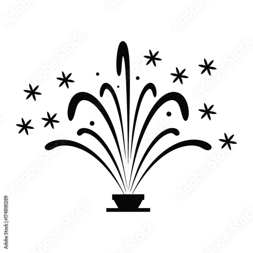 Explosion of fireworks emanating from a small bowl silhouette festive celebration burst design