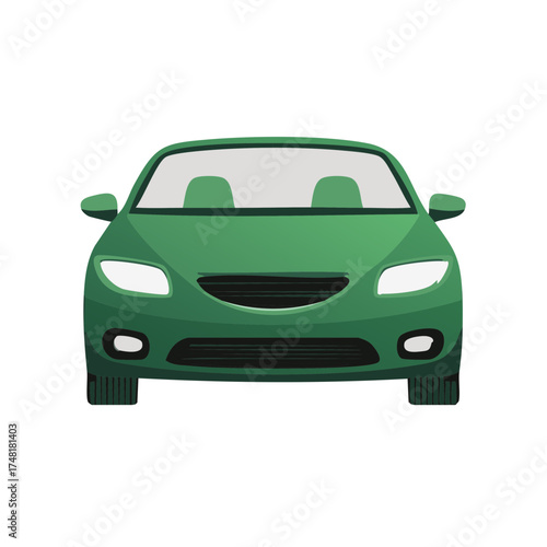 Front View of a Sleek Green Sports Car with Bright Headlights
