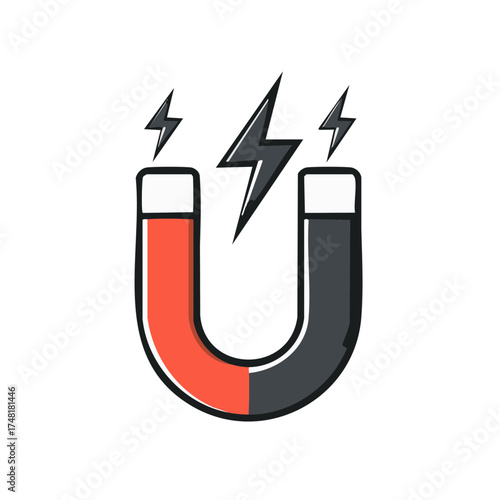 Horseshoe Magnet with Lightning Bolts Symbolizing Magnetic Force