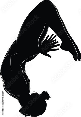 Silhouette of a gymnast performing a backflip on white background, showcasing skill, athleticism, and flexibility isolated on white background