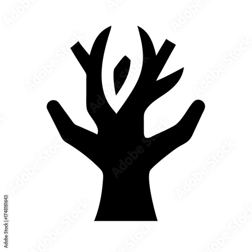 Black icon of dead tree with leaf in simple design