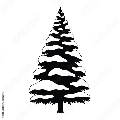 Snow covered evergreen tree artistic sketch for winter holiday seasons and nature themes