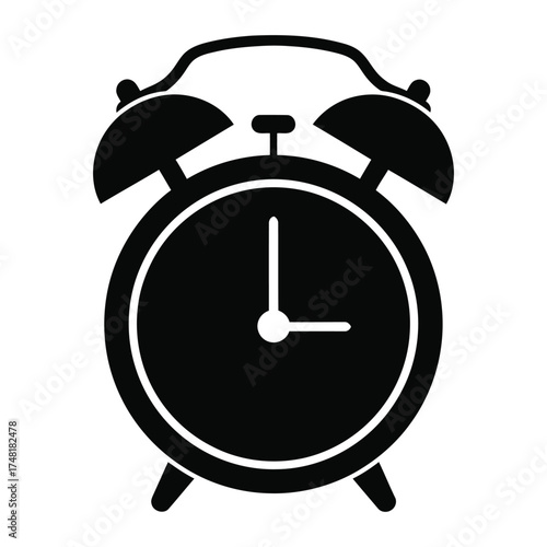 Classic double bell alarm clock timekeeping device icon simple silhouette