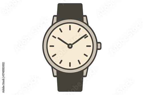 Elegant classic analog wristwatch with a round face and dark leather strap