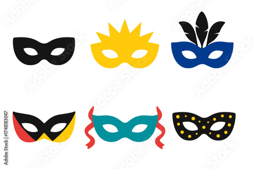 Colorful collection of masquerade masks for carnival and costume party events