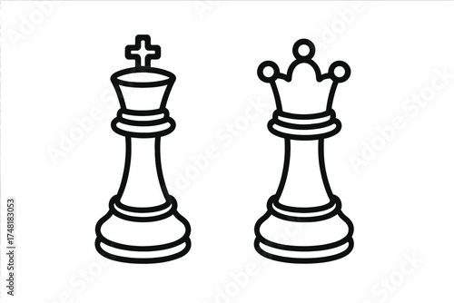 Minimalist black design featuring classic chess pieces: the king and the queen