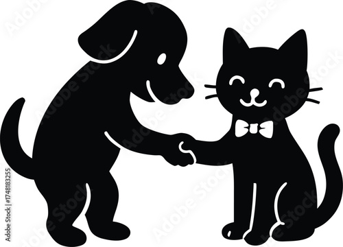 Dog and Cat Friendship Handshake
