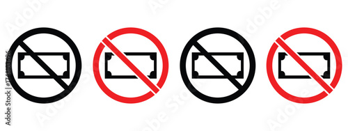 “No Cash Icon – Flat Vector Outline Symbol for Finance and Payment”
