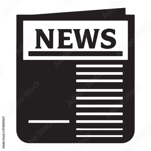 Black and white newspaper vector icon graphic illustration for news media and current events providing information and updates on global affairs