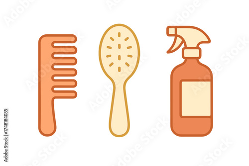 Hair care accessories set with wide-toothed comb, paddle brush, and spray bottle
