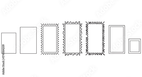 Various rectangular frames with decorative borders, showcasing different styles and thicknesses, isolated on transparent background