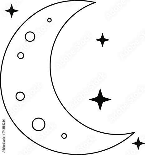 Crescent moon with stars isolated on white background