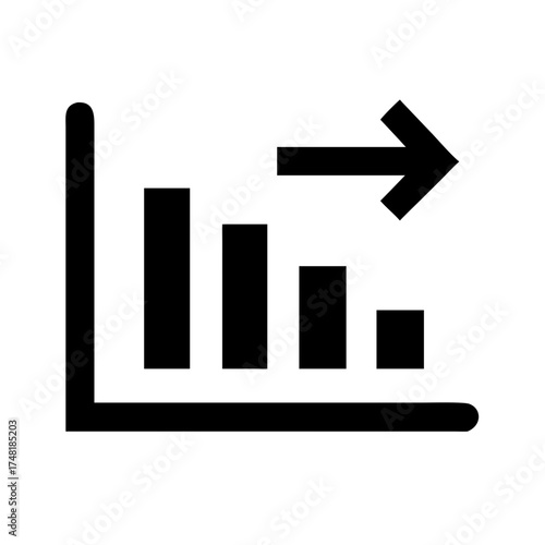 Declining bar graph with arrow pointing right