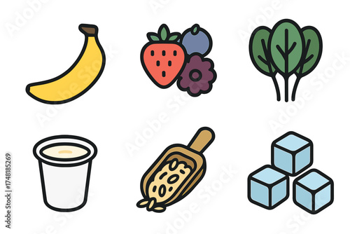 Fresh food ingredients for blending healthy smoothies and breakfast bowls
