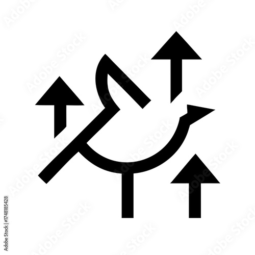 Stylized bird taking flight with upward arrows