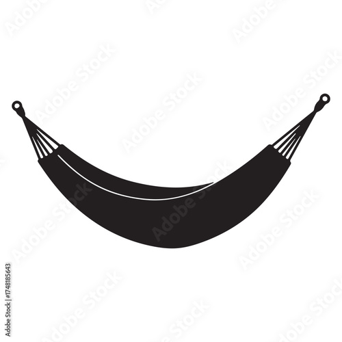Black hammock silhouette against white background symbolizes relaxation and vacation lifestyle for ultimate comfort and leisure time