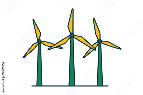 Three wind turbines generating clean renewable energy for a sustainable future